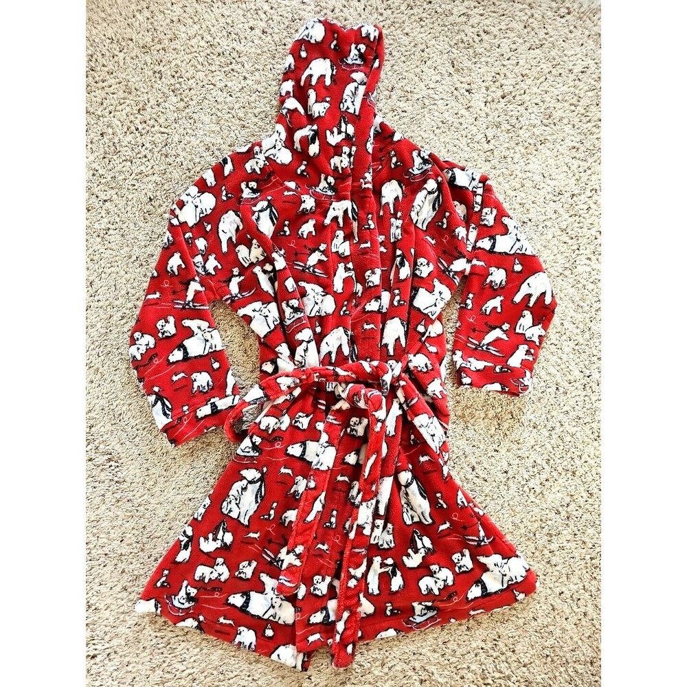Vera Bradley Womens Plush Fleece Robe 2X/3X Red Polar Bears Short Hooded Pockets